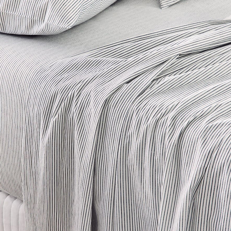 Stonewashed Printed Cotton Navy Stripe Sheet Set