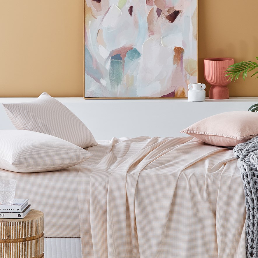 Worlds Softest Cotton Sheets 500TC Worlds Softest Cotton Natural Gingham Sheet Separates Adairs