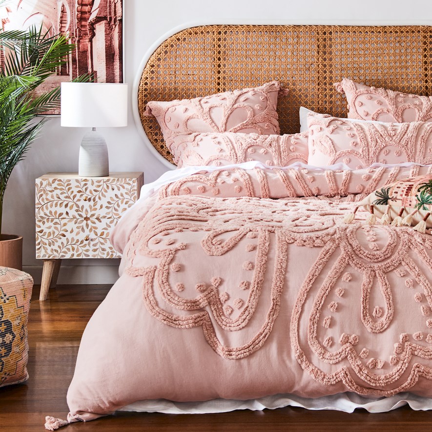 Kerala 2 Drawer White & Natural Flora Bedside Table Adairs