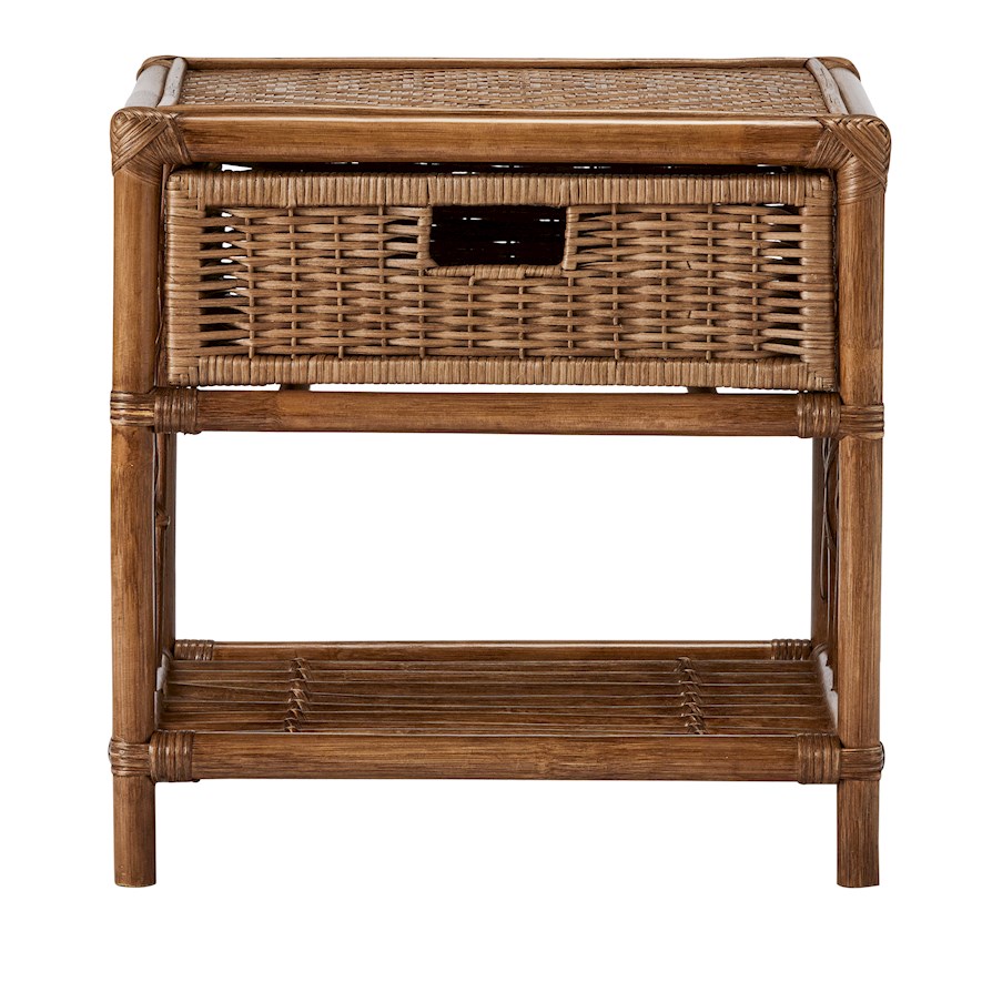 Walnut Rattan Bedside Table Adairs