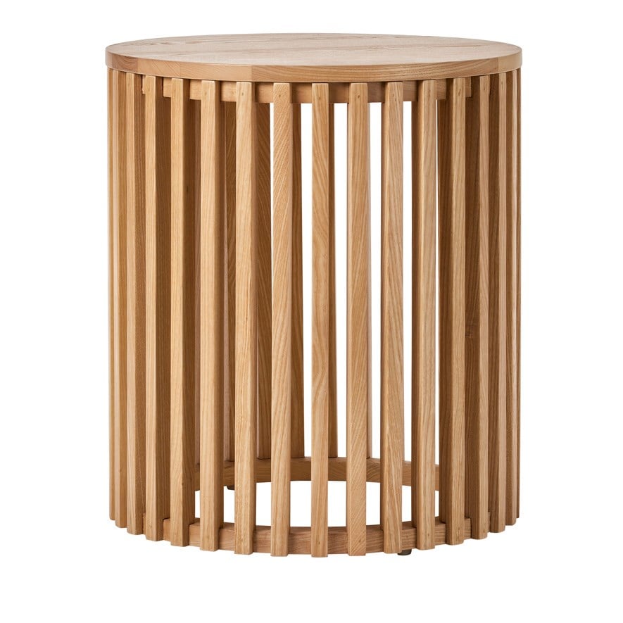 Mark Tuckey Slat Round Oak Bedside Table Adairs