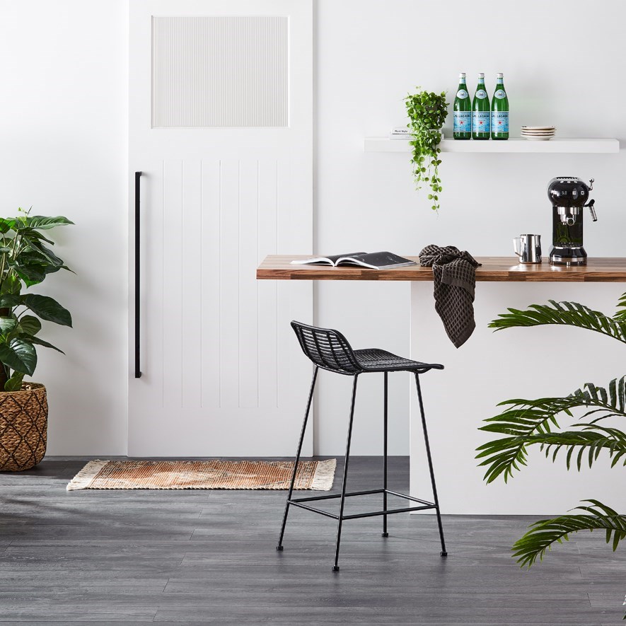 Home Republic - Cebu Rattan Matte Black Counter Stool | Adairs