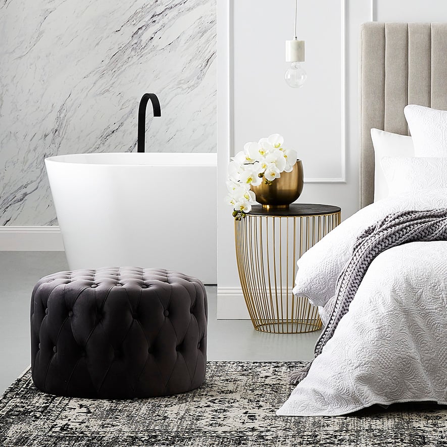 Mercer Reid Knightsbridge Velvet Ottoman Grey Furniture