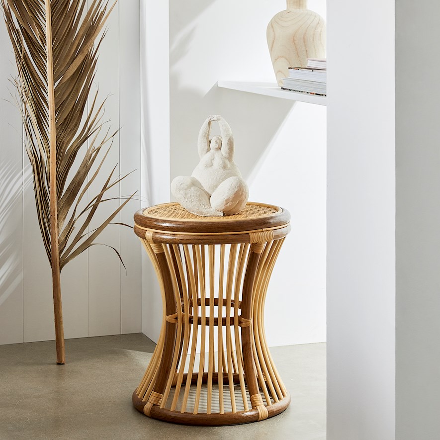 Home Republic Walnut & Natural Rattan Round Side Table Adairs