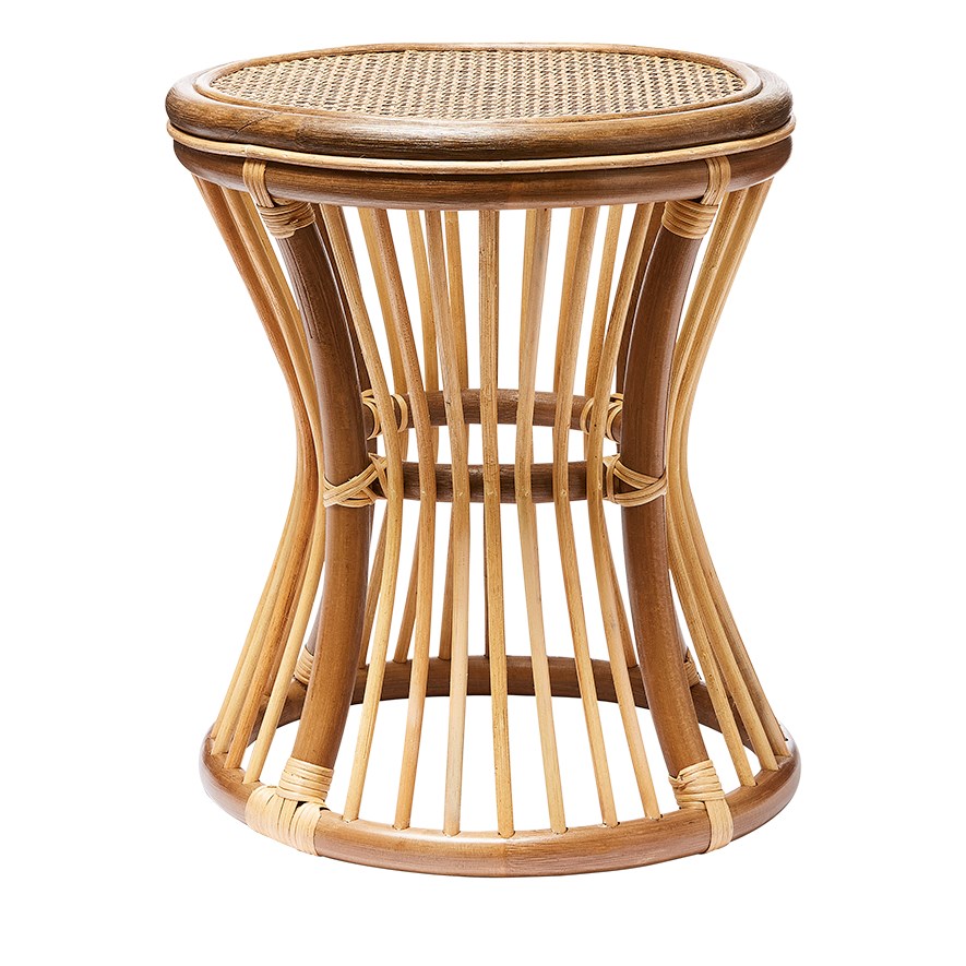 Home Republic Walnut & Natural Rattan Round Side Table Adairs