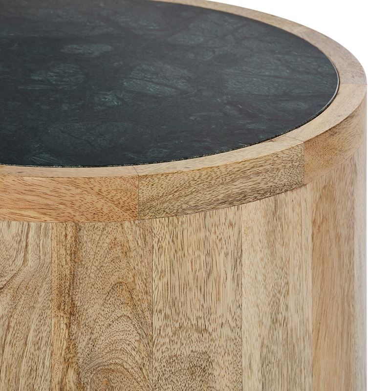 Marino Timber Natural & Green Marble Side Table