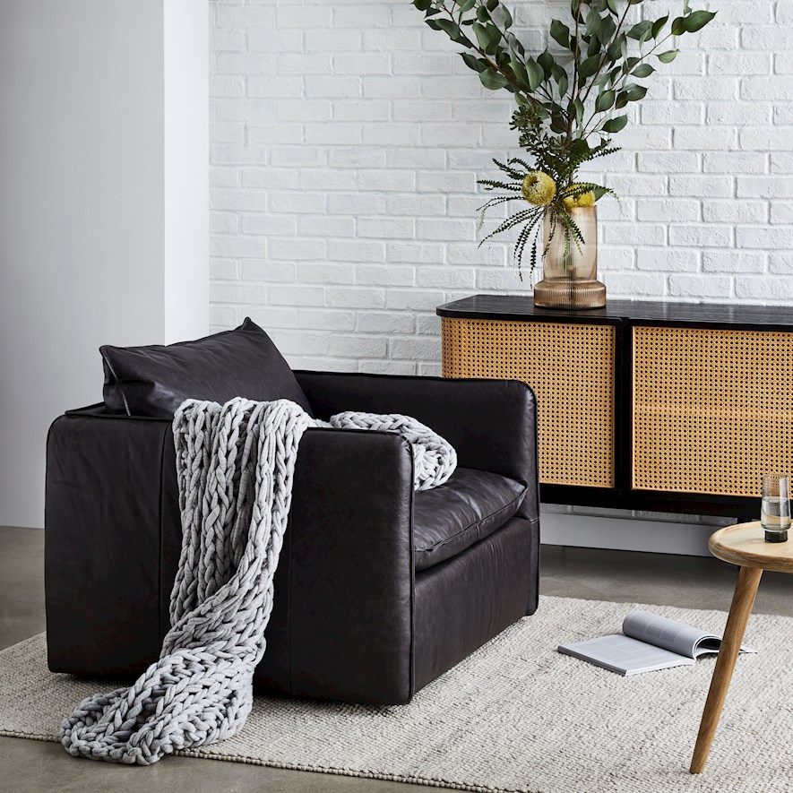 Home Republic Atticus Smoked Black Leather Armchair Adairs