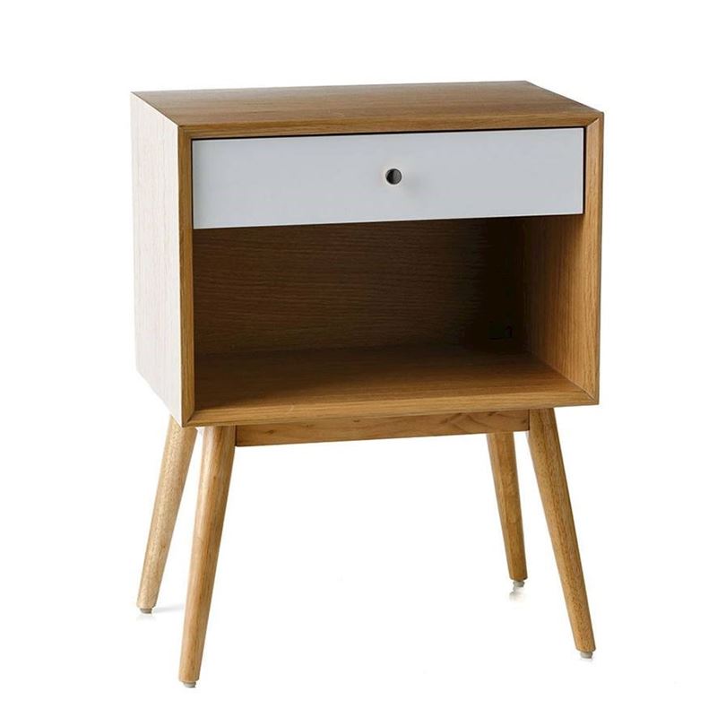 Balmain Side Table with Shelf and Drawer Oak and White