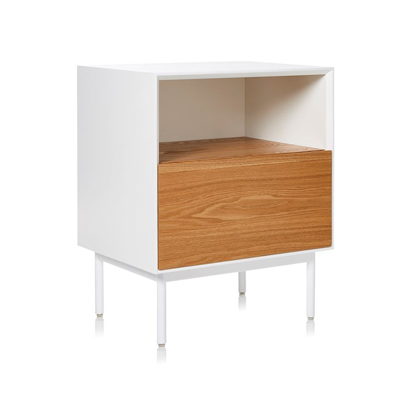 Mykonos Bedside Table with Shelf and Drawer White & Ash