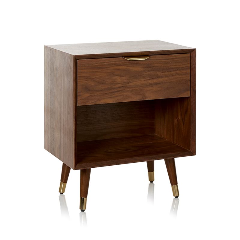 Alsace Bedside Table with Shelf and Drawer Walnut