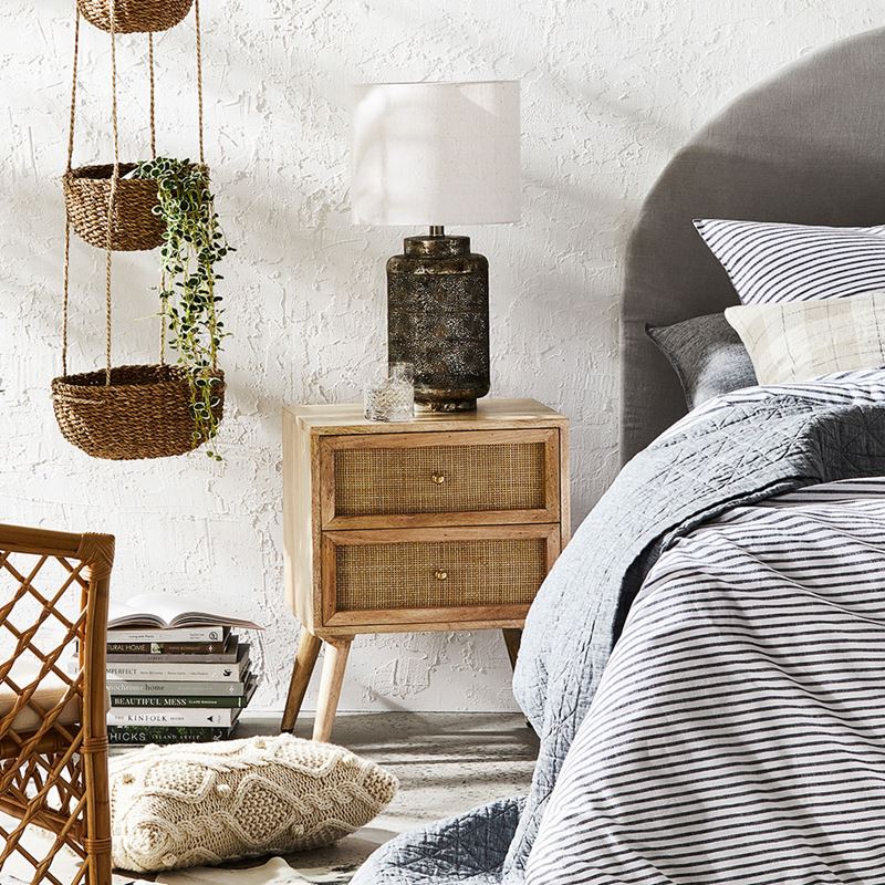 Anjuna Natural 2 Drawer Bedside Table - Solid Timber
