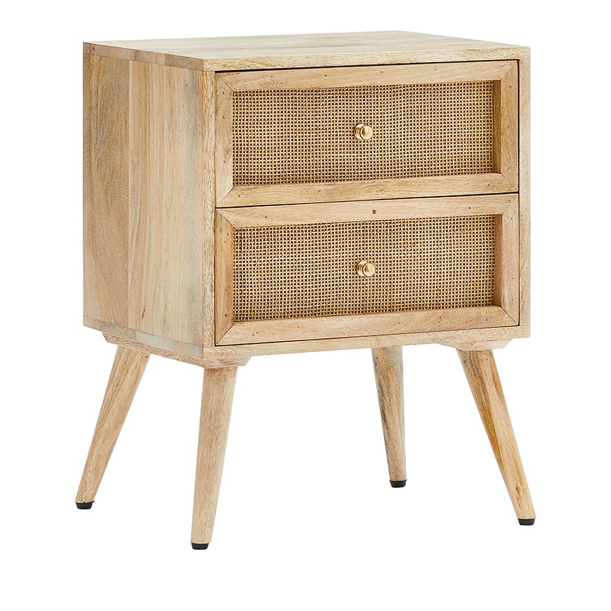 Anjuna Natural 2 Drawer Bedside Table - Solid Timber