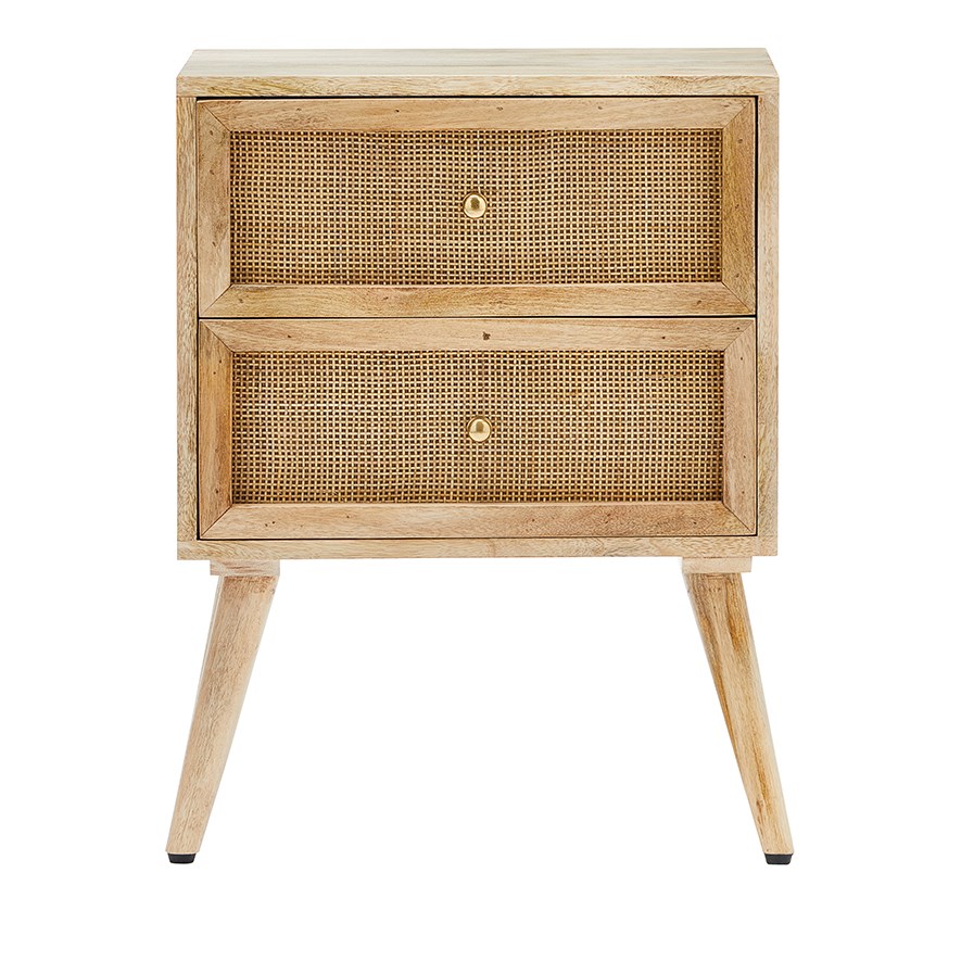 Anjuna Natural 2 Drawer Bedside Table - Solid Timber