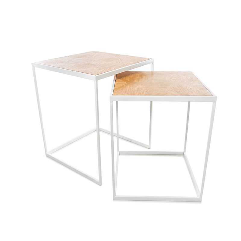 Parquetry Nesting Table White/Oak Set of 2