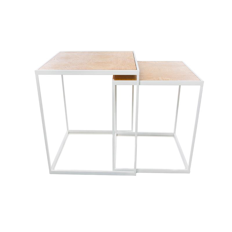 Parquetry Nesting Table White/Oak Set of 2