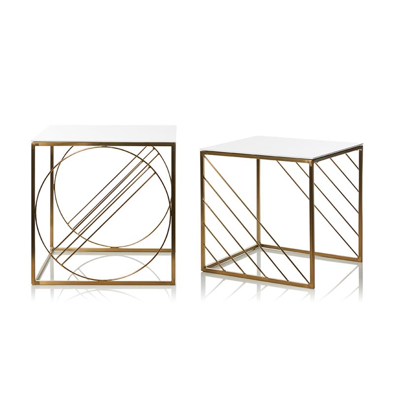 Daisy Deco Nesting Side Tables Set of 2 Gold & White