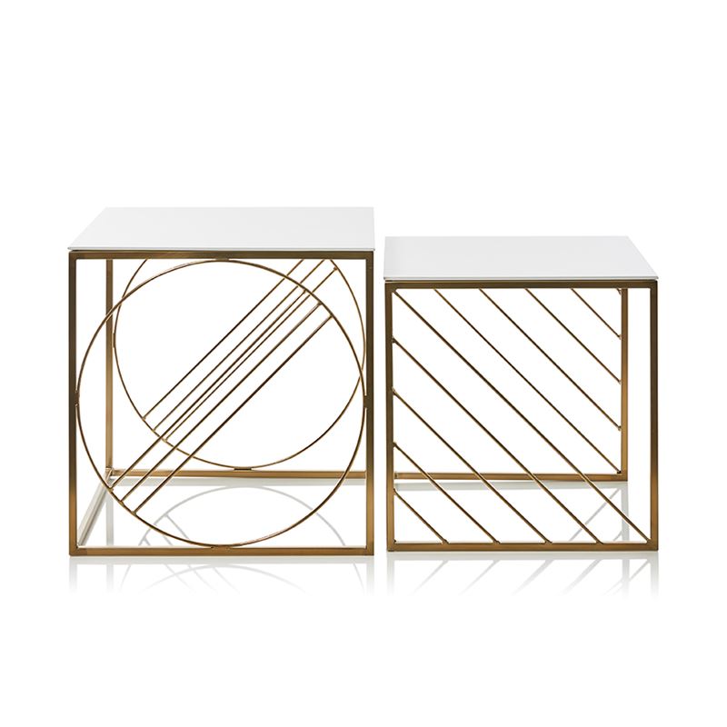 Daisy Deco Nesting Side Tables Set of 2 Gold & White