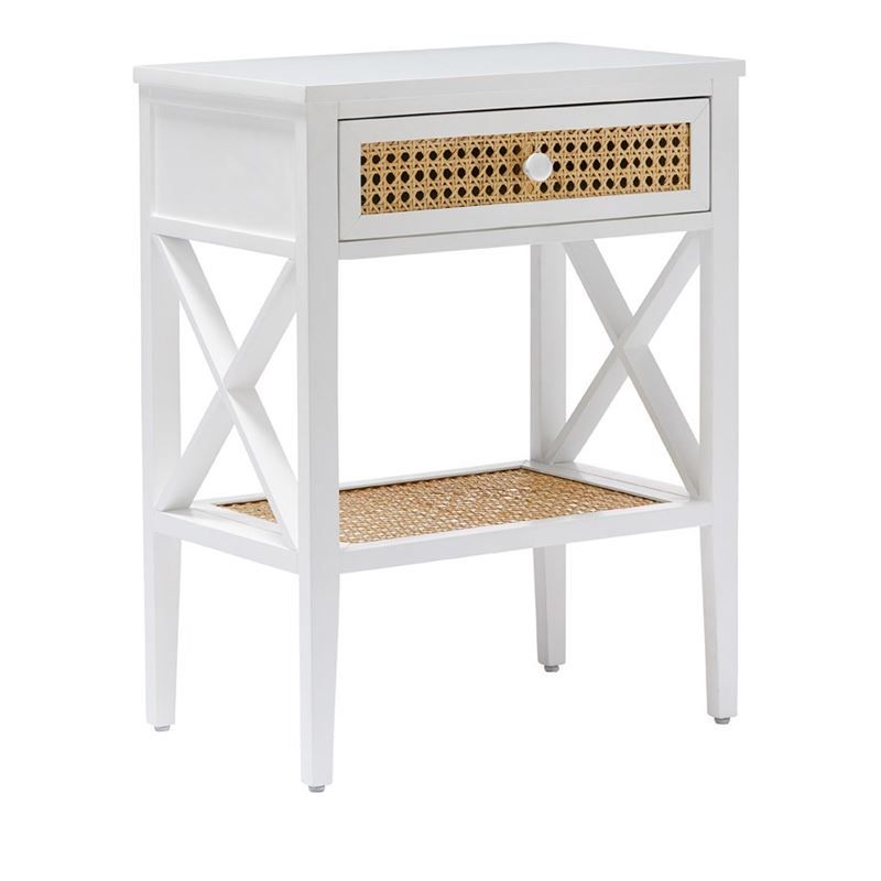 Mornington Rattan Collection White & Natural Bedside Table