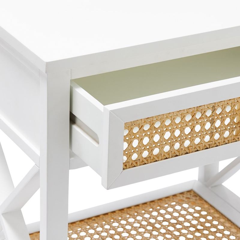 Mornington Rattan Collection White & Natural Bedside Table