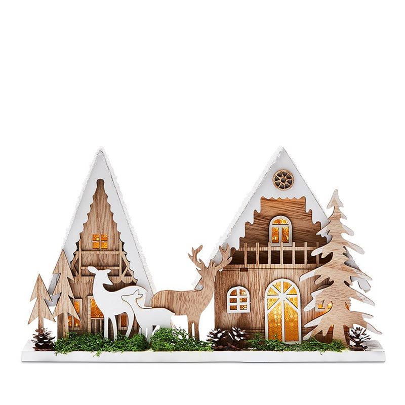 Laser Cut Two Houses Town Scene Ornament
