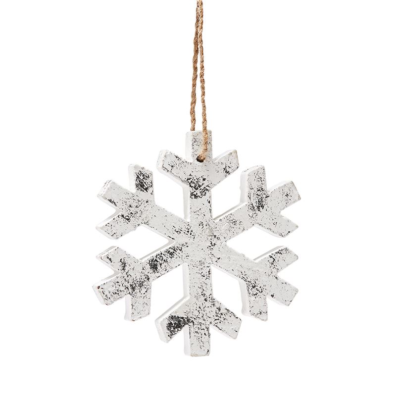Hanging Silver & White Timber Snowflake Decoration