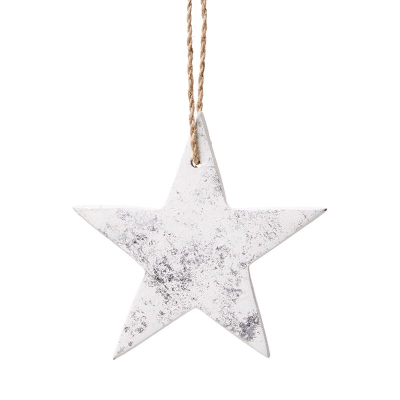 Hanging Silver & White Timber Star Decoration