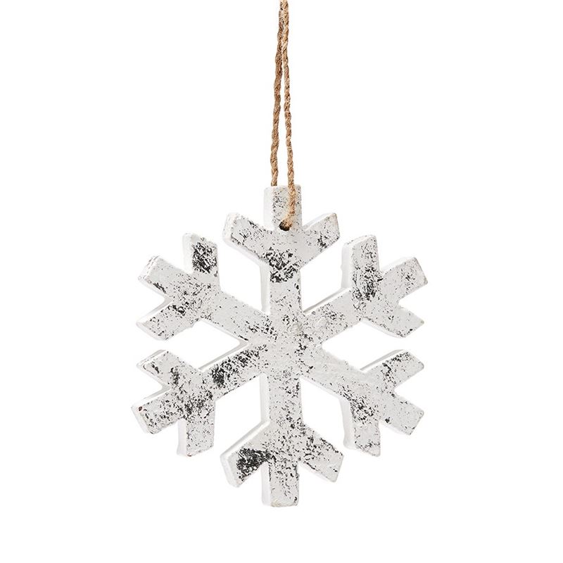 Hanging Timber Silver & White Snowflake Ornament
