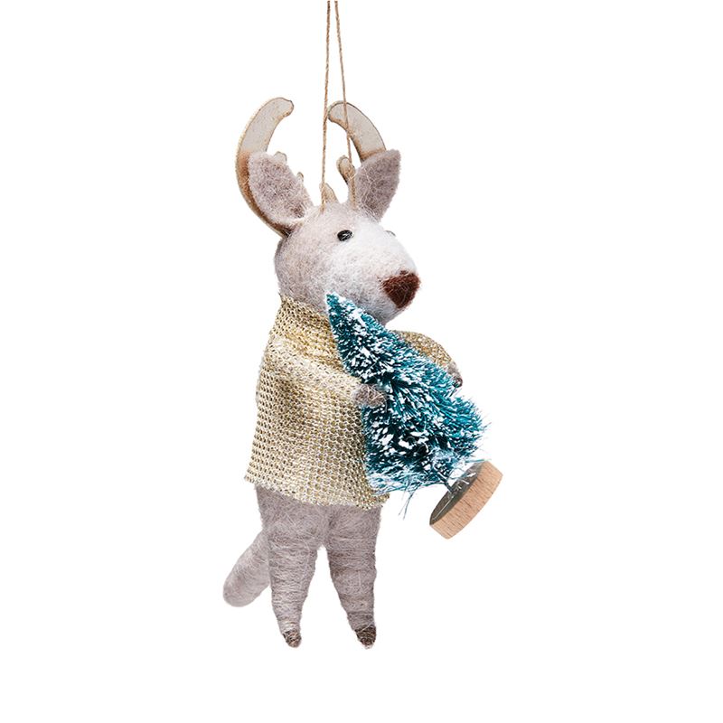 Reindeer Grey Felted Friends Ornament