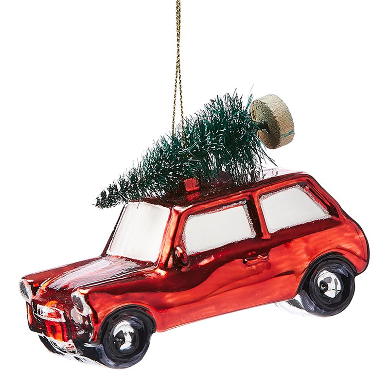 Antiqued Glass Red Car Ornament