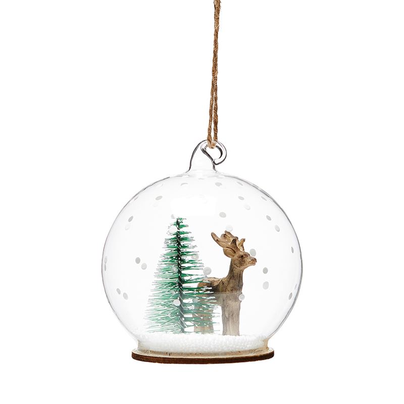 Dome Glass Deer Standing Round Ornament