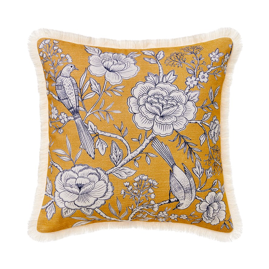 Peony Garden Mustard Cushion Adairs