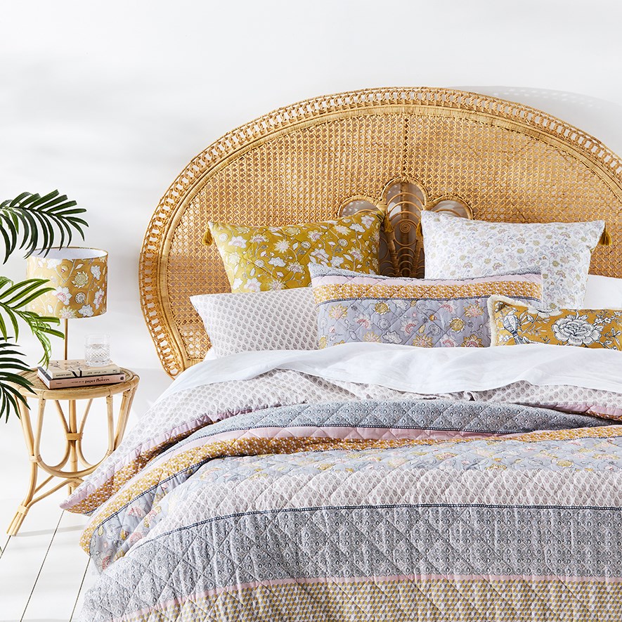 Peony Garden Mustard Cushion Adairs