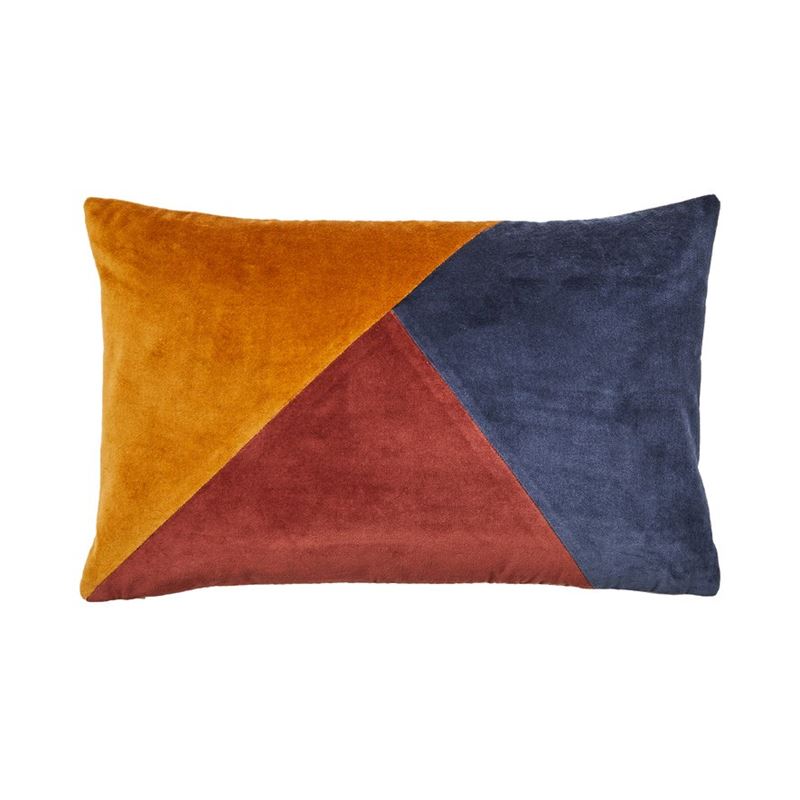 Bombay Splice Velvet Amber, Rust & Navy Cushion 