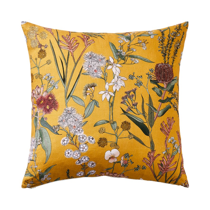 Australian Florals Linen Mustard Cushion Adairs