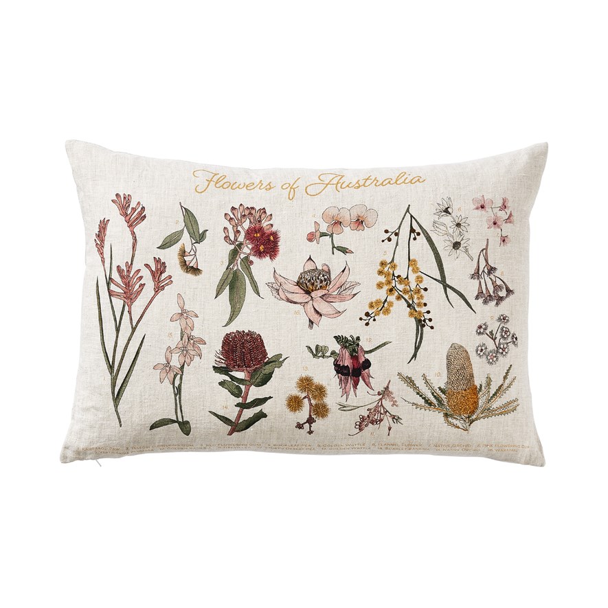 Australian Florals Linen Natural Cushion Adairs