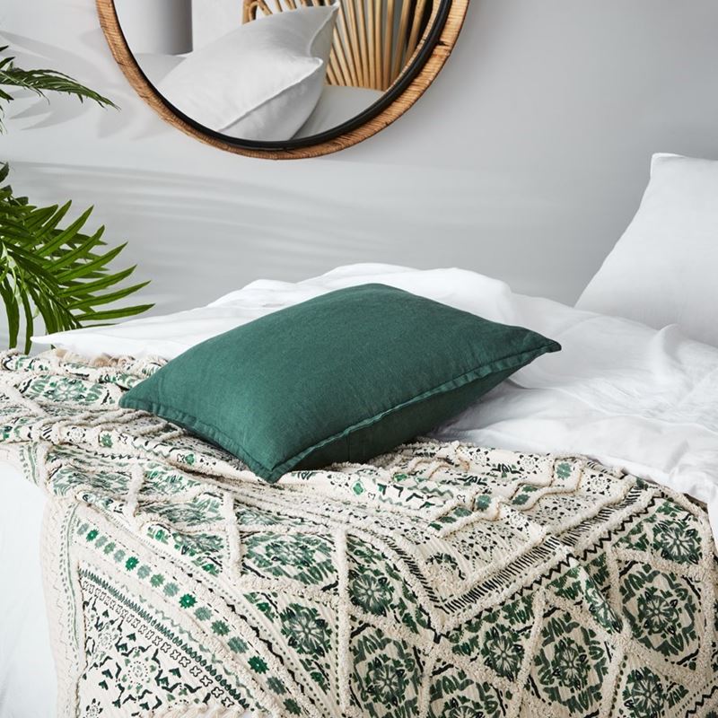 Belgian Deep Green Vintage Washed Linen Cushion