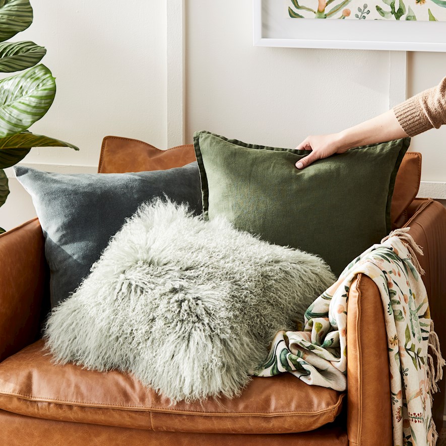 100% Belgium Linen Vintage Washed Cushion- Feather Filled - Forest