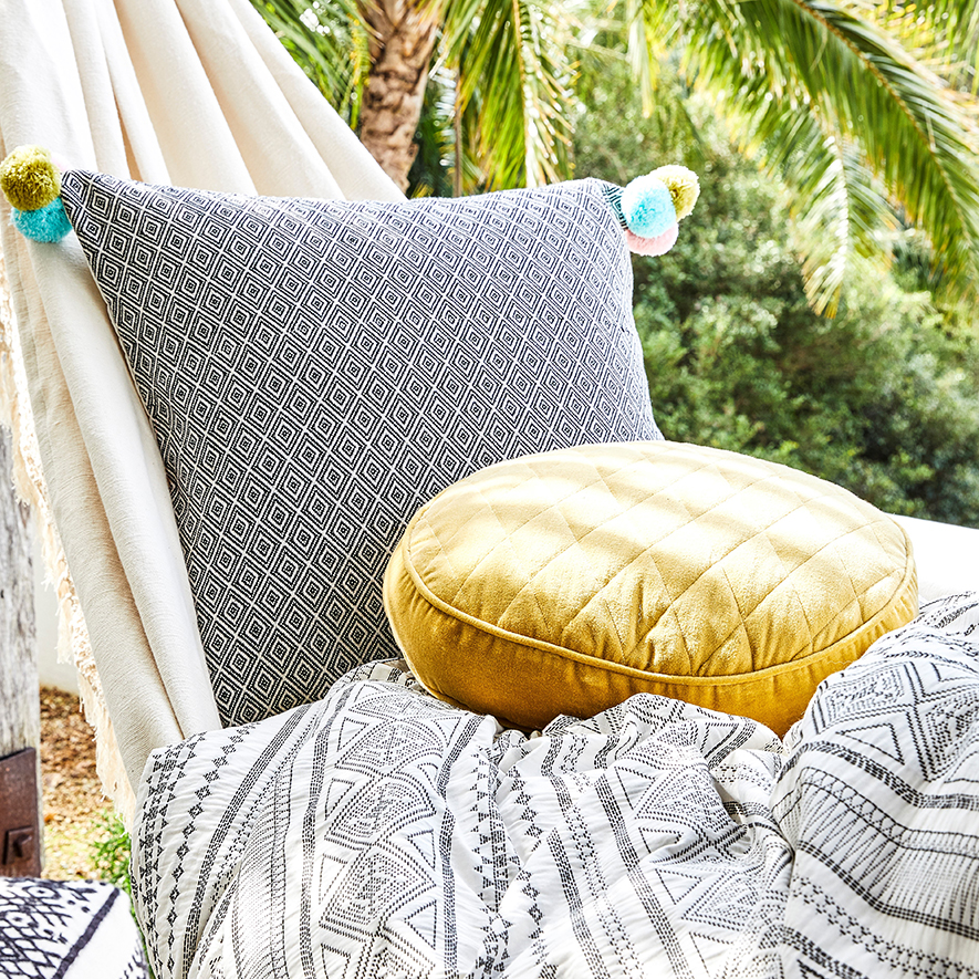 Velvet Jewel Round Quilted Cushion Topaz Adairs