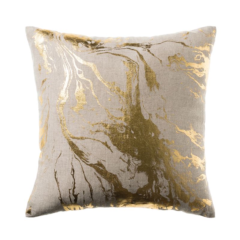 Rishikesh Cushion Gold Marble Linen 