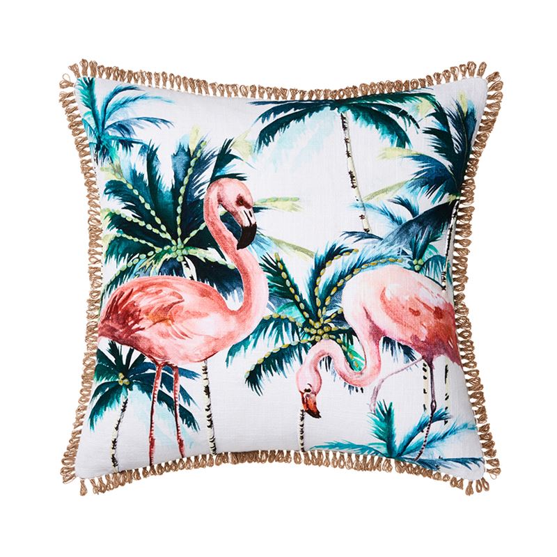 Key West Palms Cushion Teal Flamingo 