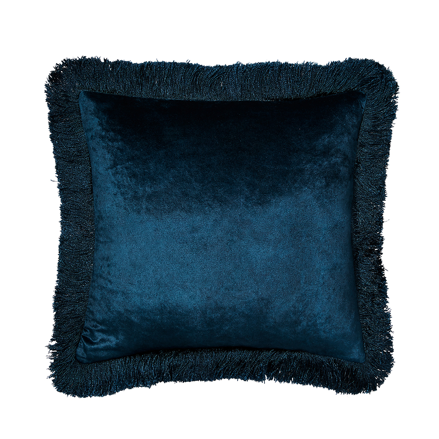 Home Republic Evelyn Velvet Fringed Cushion Navy Adairs