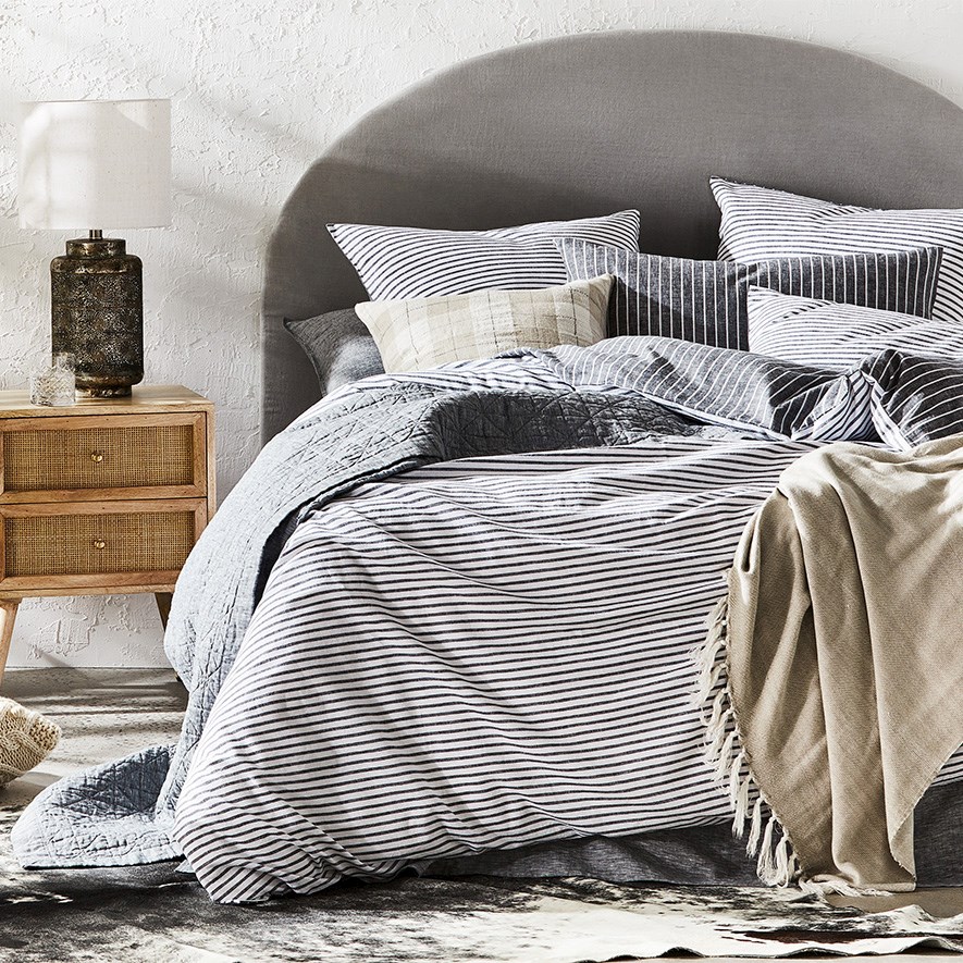 Home Republic Noosa Stripe Linen Natural Check Cushion Adairs