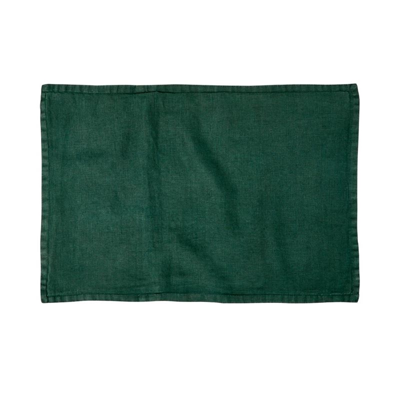 Belgian Deep Green Vintage Washed Linen Long Cushion