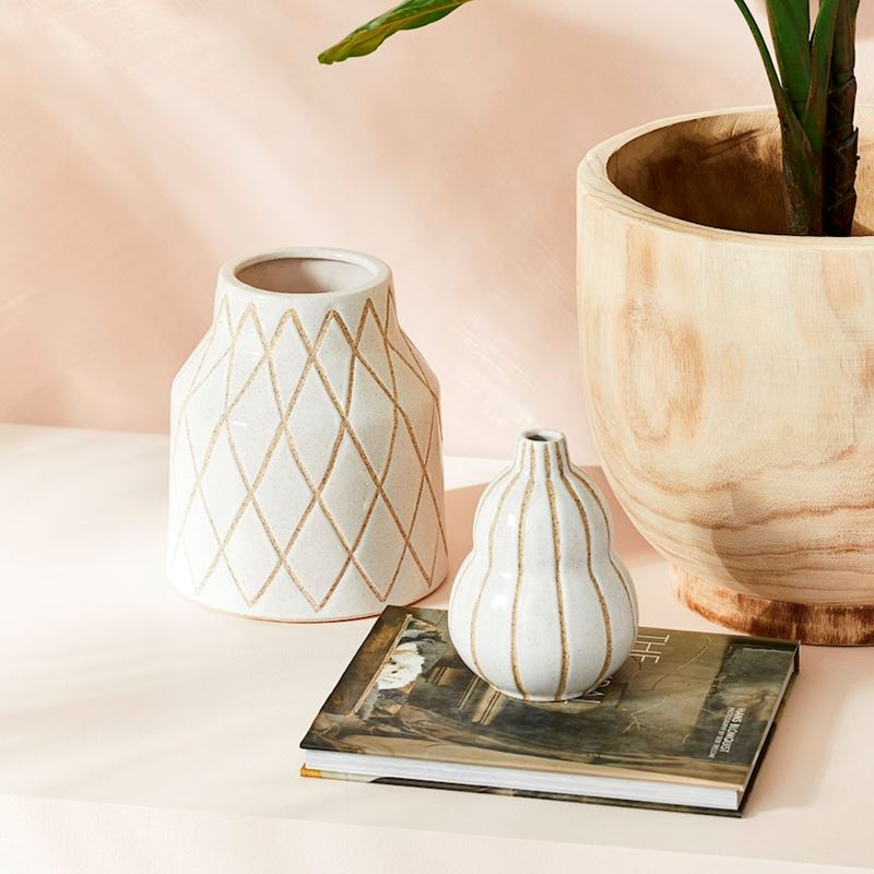 Norwich White & Sand Small Lattice Vase