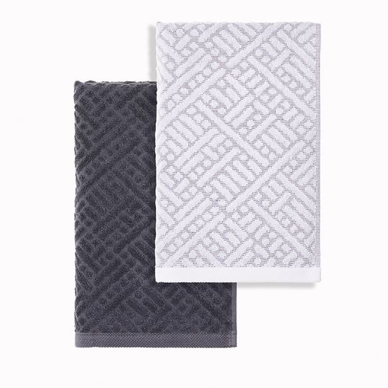 Aya Cotton Bamboo Tea Towel Navy and White 2 Pack