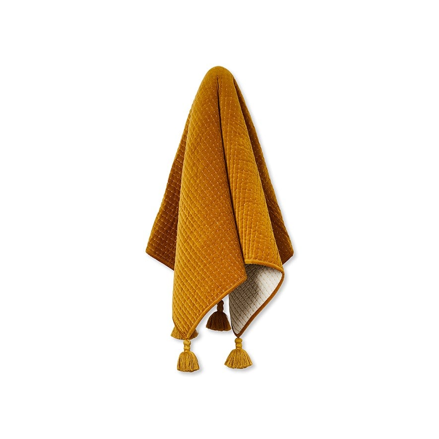 Colmar Mustard Velvet Throw | Adairs