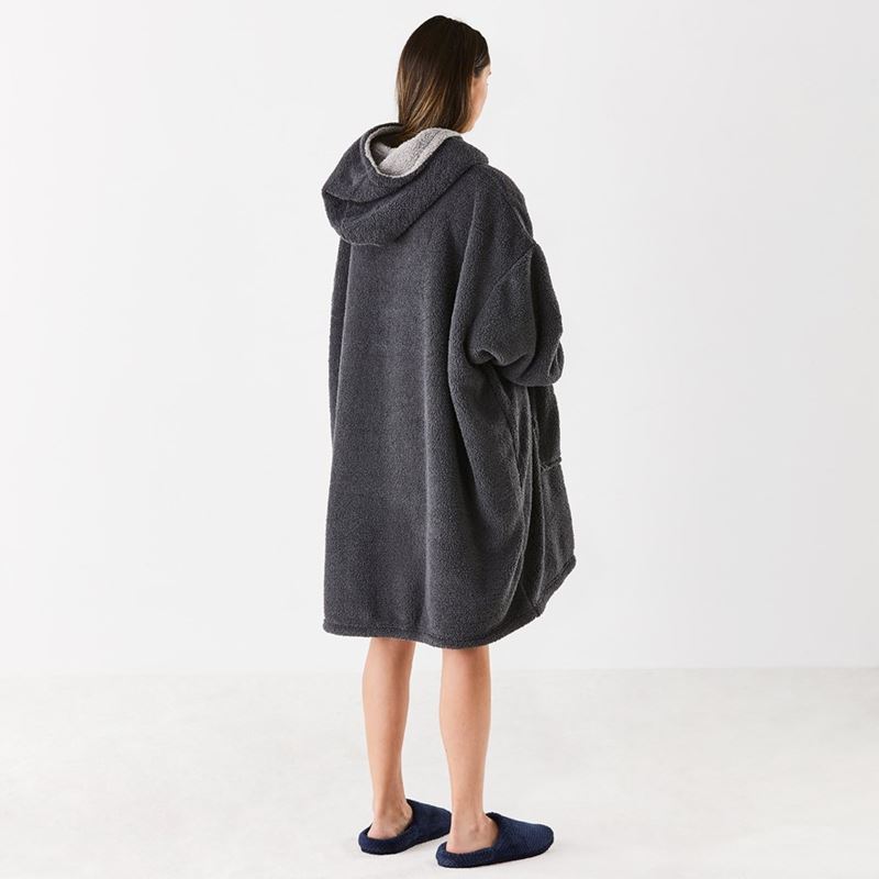 Teddy Coal & Moonrock Grey Sherpa Hooded Blanket