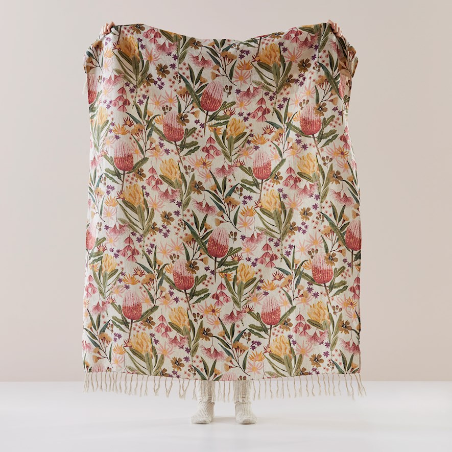 Banksia Pink Linen Throw Adairs