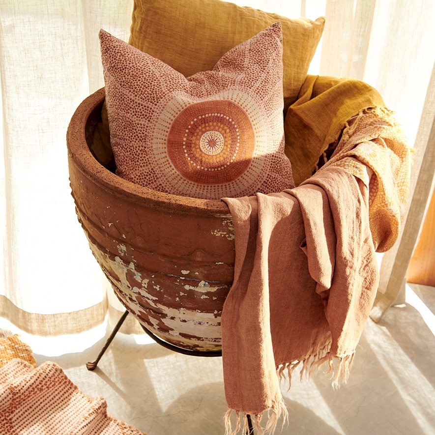 Brad Turner Bindim Ochre Linen Throw Adairs