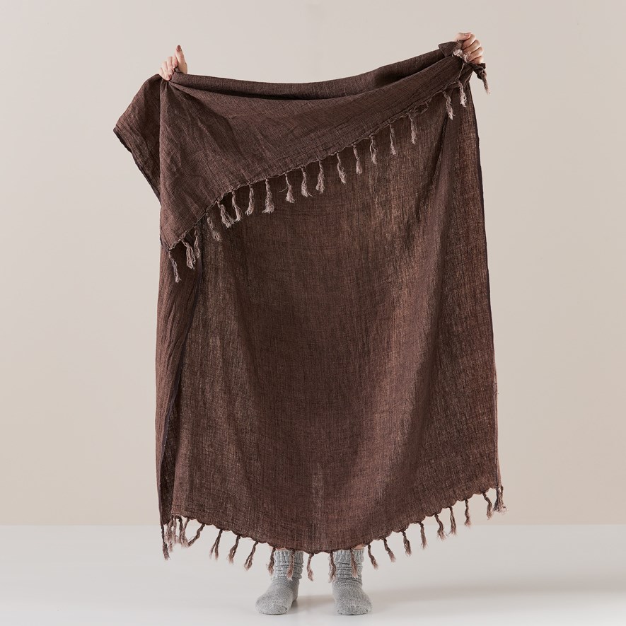 Malmo Nutmeg Brown Linen Throw Adairs